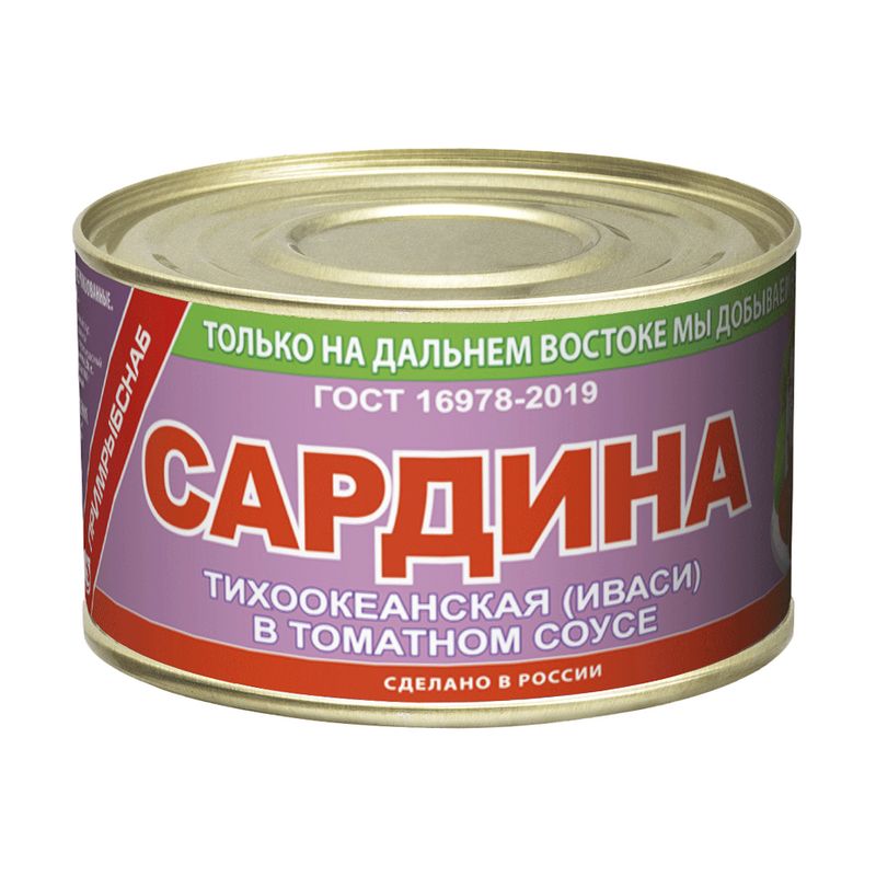 Сардина тихоокеанская (иваси) в томатном соусе, Примрыбснаб, 250 г