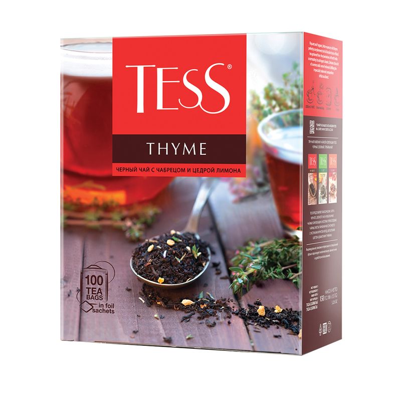 Чай чёрный с чабрецом и цедрой лимона, TESS, 100 пакетиков, 150 г