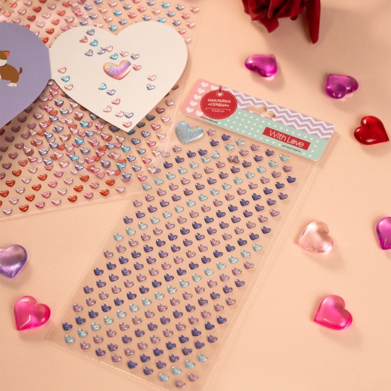 Наклейка "Сердца", With Love, 17,5х9 см, в ассортименте
