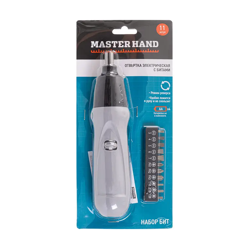 Отвёртка электрическая с битами, Master Hand, 11 шт., в ассортименте