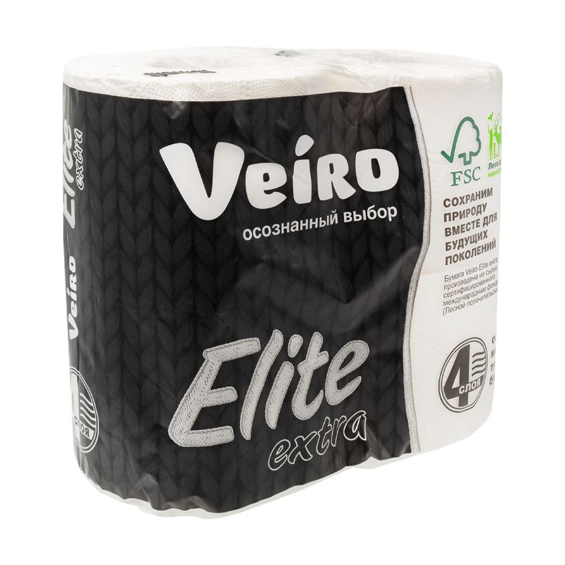 Туалетная бумага "Elite Extra", Veiro, 4 слоя, 4 рулона