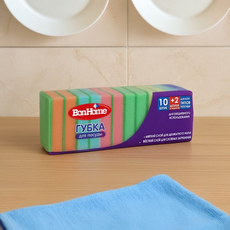 Губка для посуды, BonHome, 12 шт.