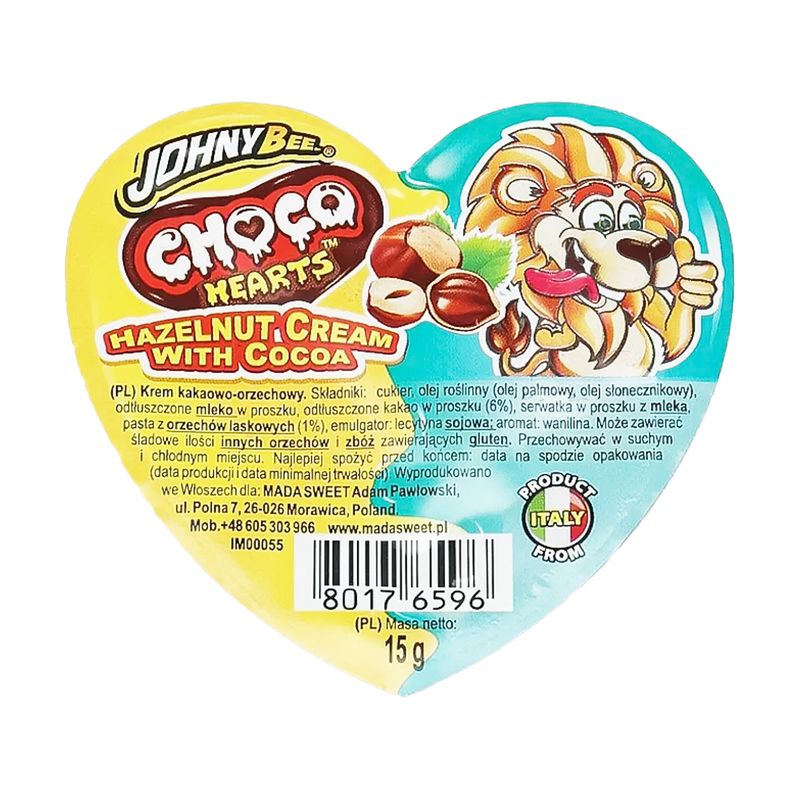 Двухцветный какао-крем с орехами "Choco hearts", JohnyBee, 15 г