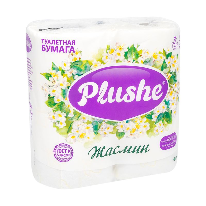 Туалетная бумага, Plushe, трехслойная, 4 рулона, в ассортименте