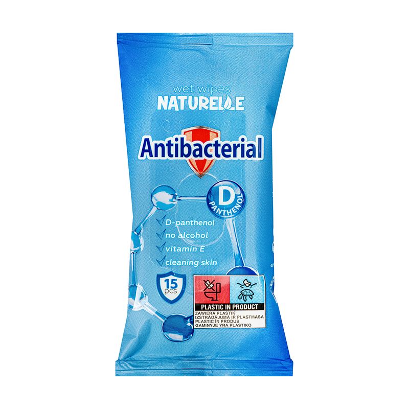 Антибактериальные влажные салфетки NATURELLE, 15 шт.