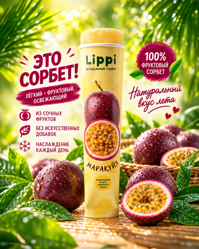 Сорбет натуральный, Lippi, со вкусом маракуйи, 100 г