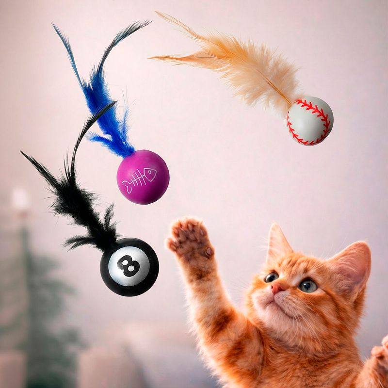 Мячики с перьями для кошек, Pet Club, 3 шт., в ассортименте