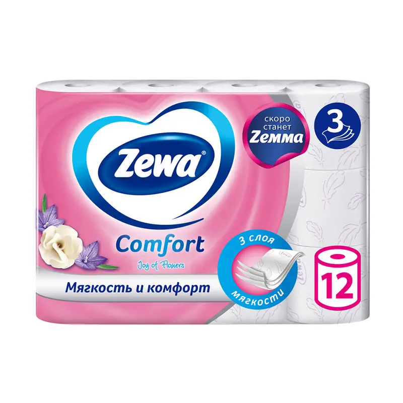 Туалетная бумага "Comfort", Zewa, 3 слоя, 12 рулонов