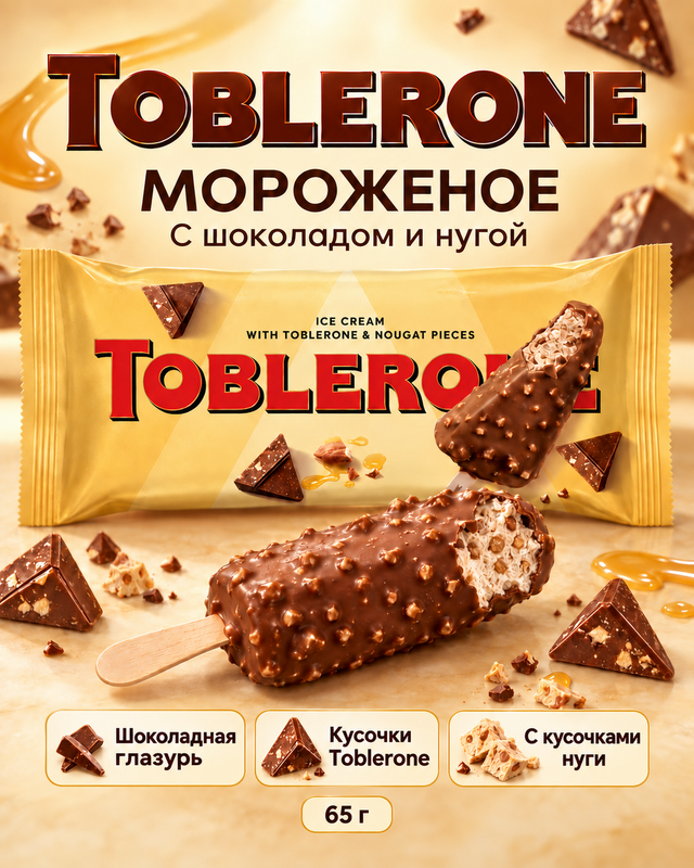 Мороженое, Toblerone, с шоколадом и нугой, 65 г