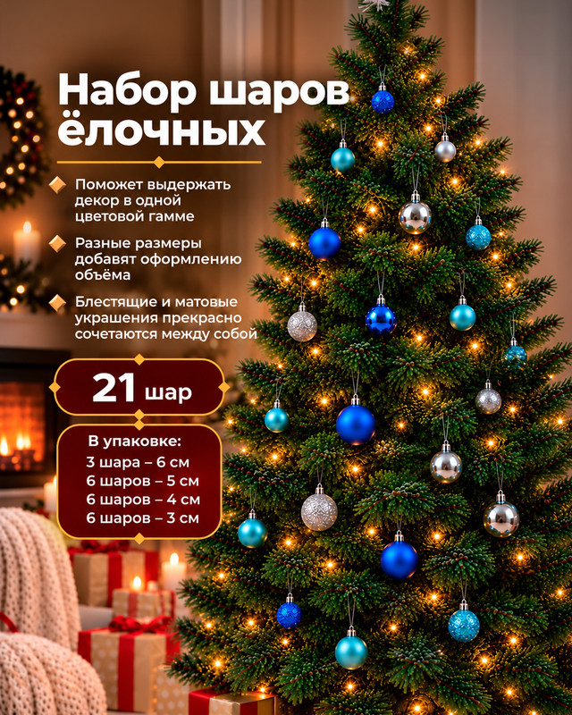 Набор шаров ёлочных, Снежное кружево, 21 шт., в ассортименте