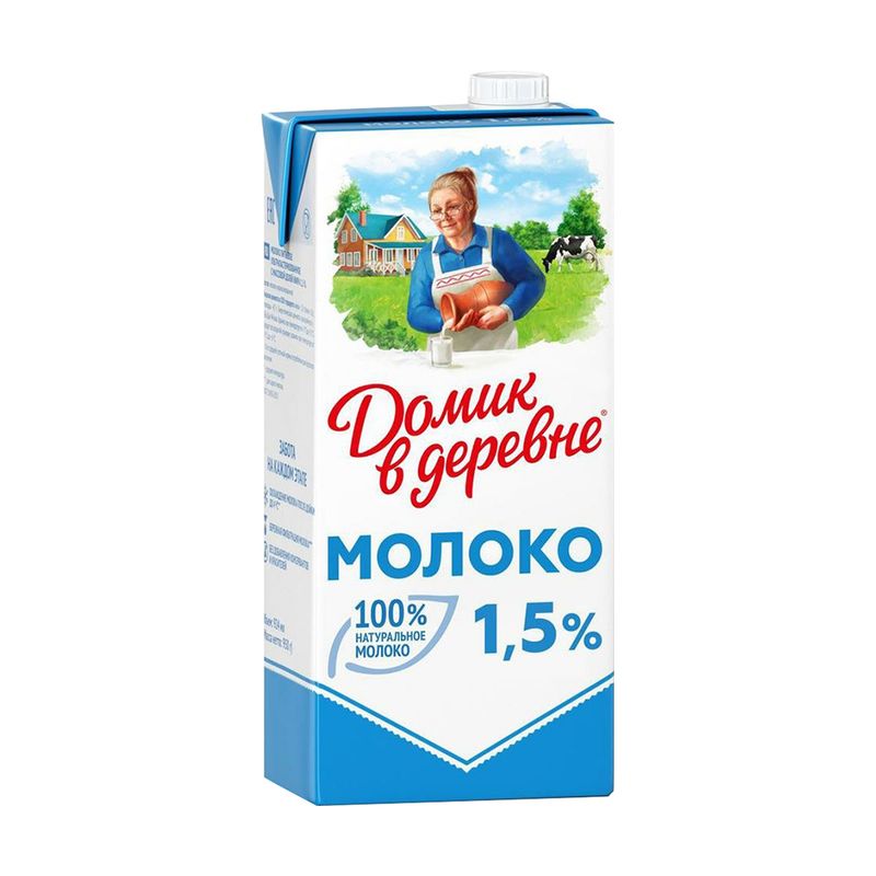 Молоко ультрапастеризованное, Домик в деревне, 1,5%, 924 мл