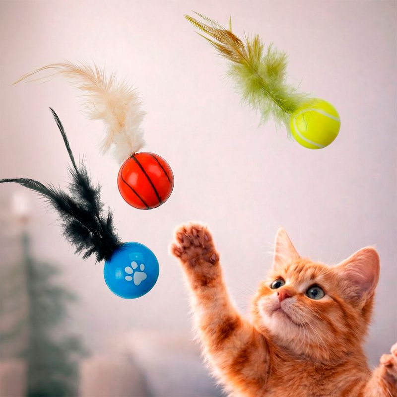 Мячики с перьями для кошек, Pet Club, 3 шт., в ассортименте