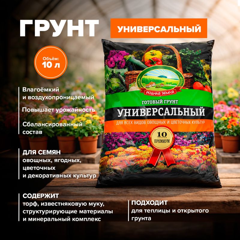 Грунт, Родная земля, 10 л, в ассортименте
