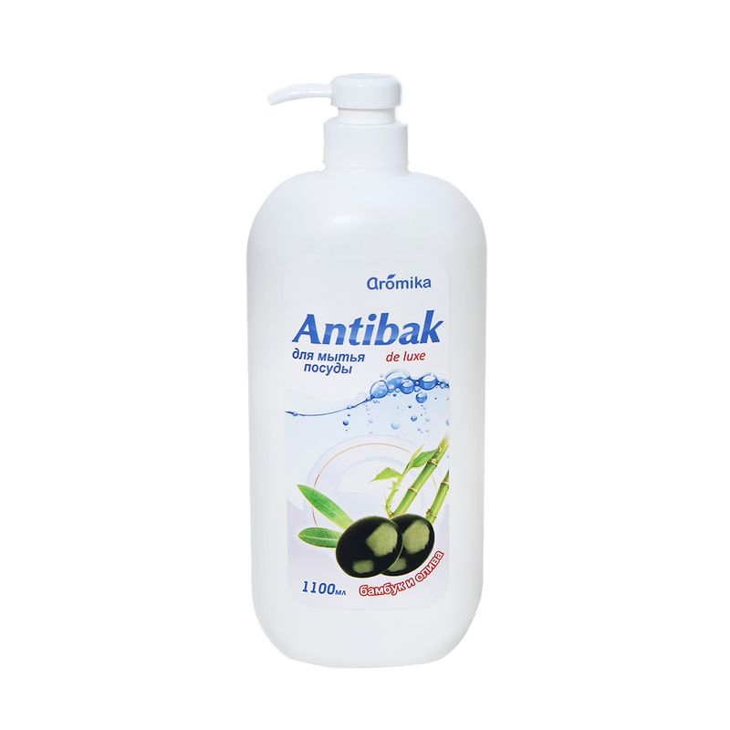 Средство для мытья посуды "Antibak de luxe", Aromika, бамбук и олива, 1100 мл