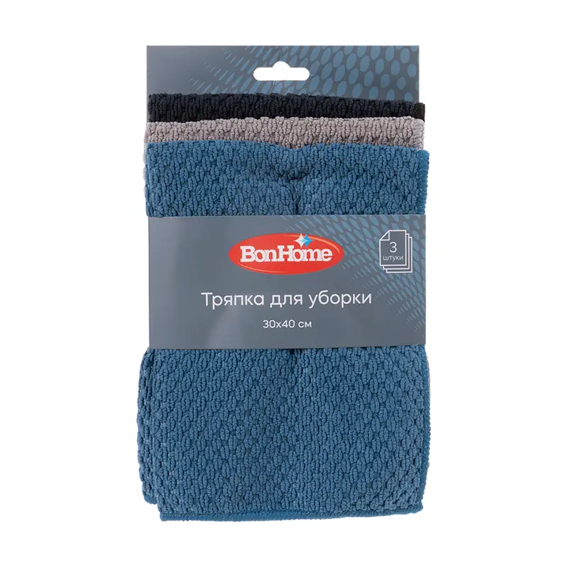Тряпка для уборки, BonHome, 30х40 см, 3 шт.