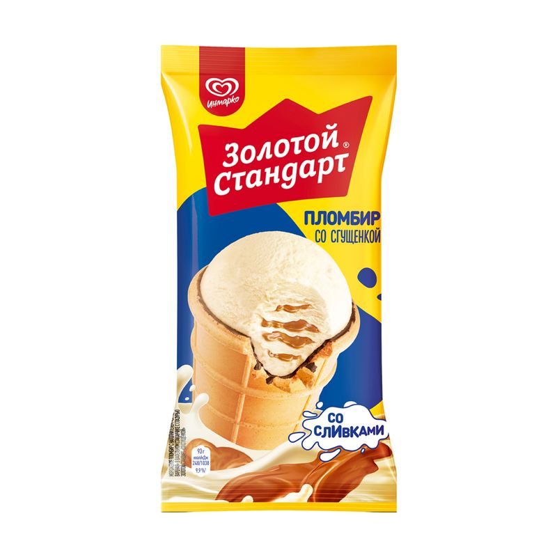Мороженое "Пломбир со сгущёнкой", Золотой стандарт, 93 г