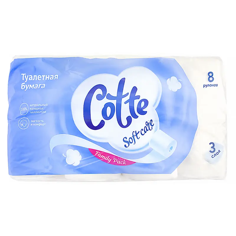 Туалетная бумага трёхслойная Cotte, 8 рулонов
