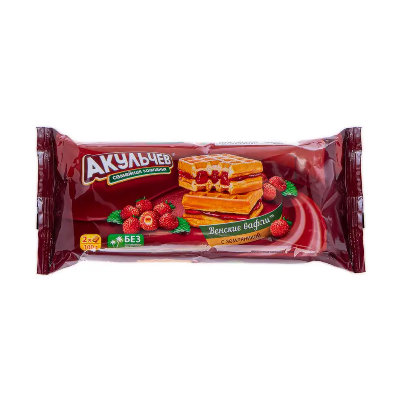 Венские вафли, Акульчев, с земляникой, 100 г