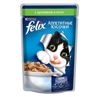 Влажный корм для кошек "Felix", Purina, кролик, 85 г