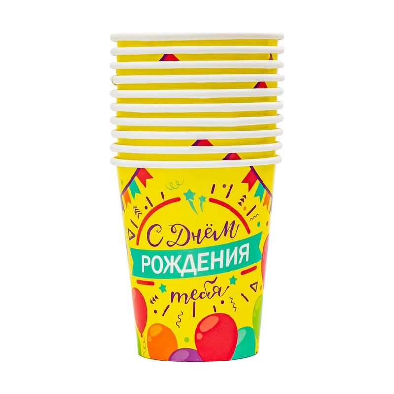 Стаканы бумажные праздничные, Party, 10 шт., в ассортименте