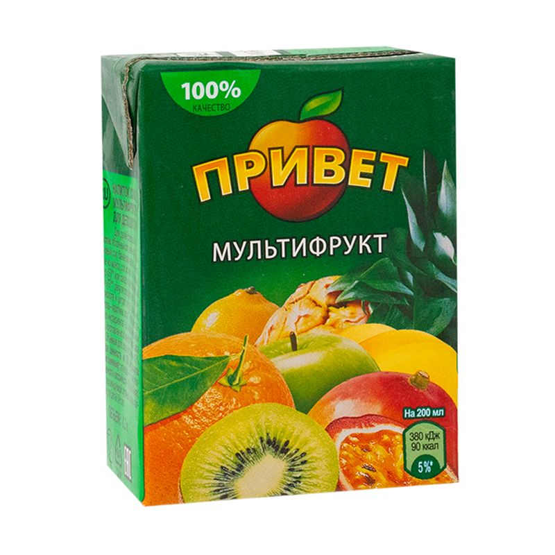 Напиток сокосодержащий, Привет, мультифрукт, 0,2 л