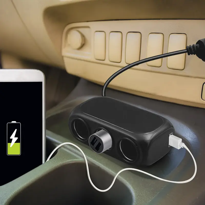 Разветвитель прикуривателя на 3 гнезда и 2 USB