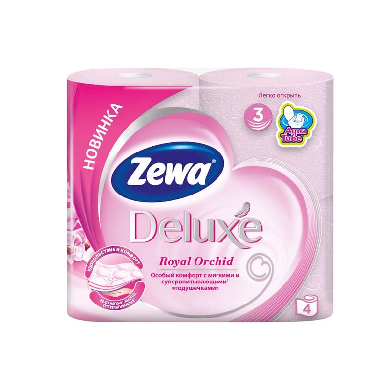 Туалетная бумага, Zewa, Deluxe Орхидея, 3 слоя, 4 штуки