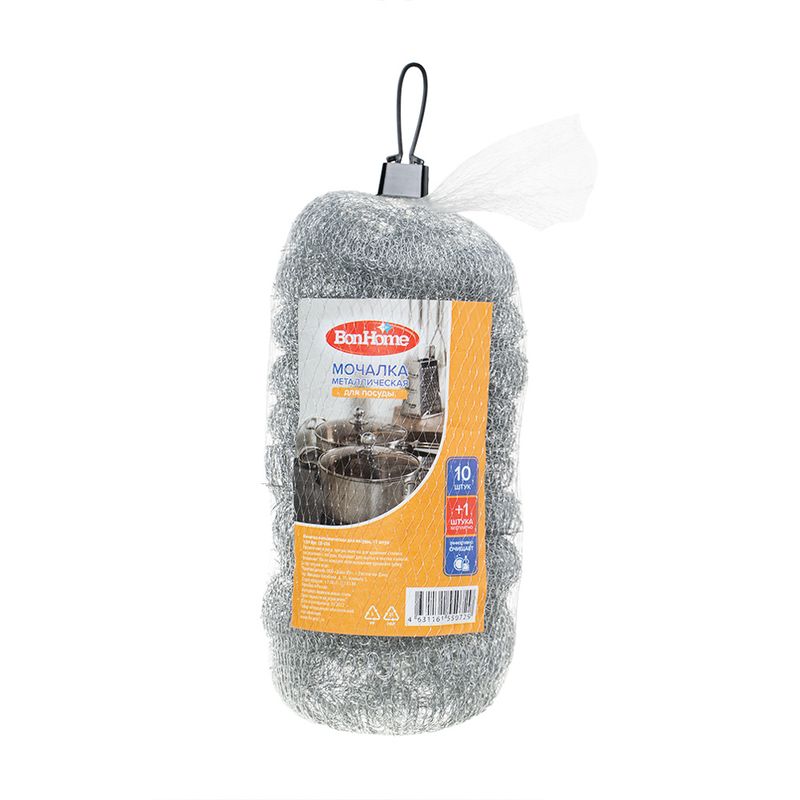 Мочалка металлическая для посуды, BonHome, 10 + 1 шт.