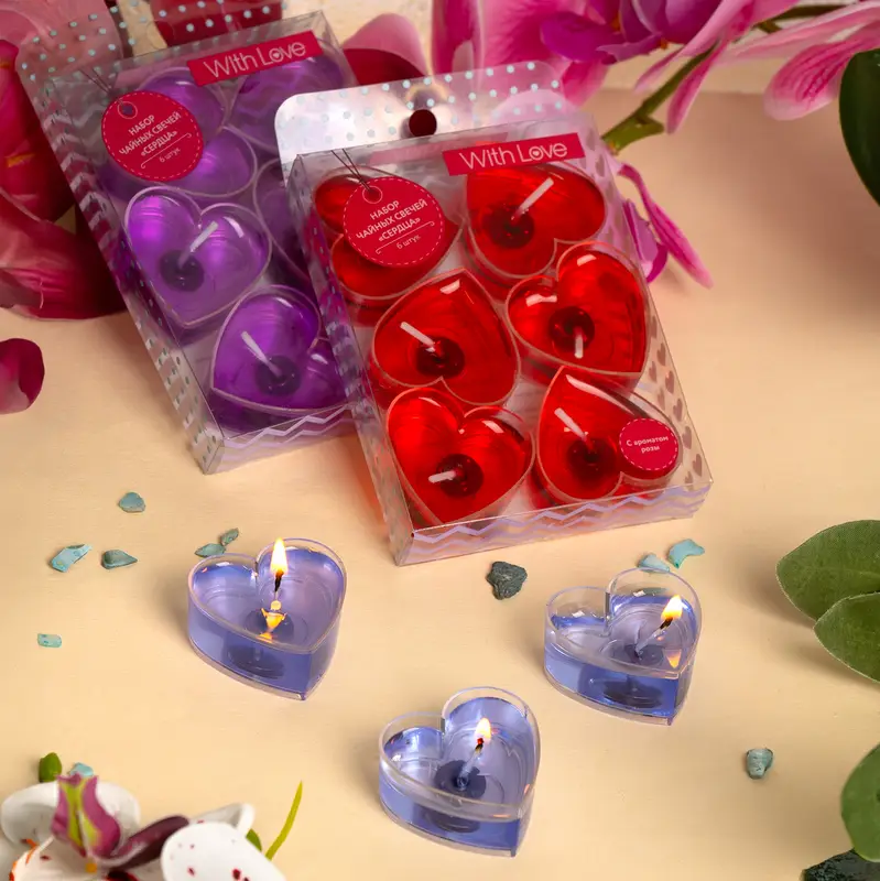 Набор чайных свечей "Сердца", With Love, 6 шт., в ассортименте
