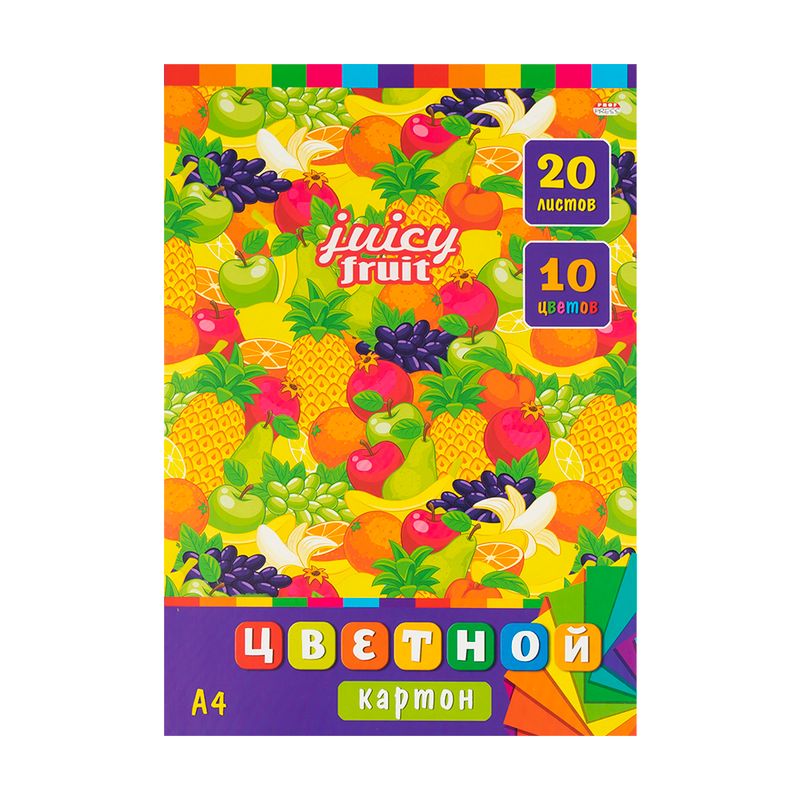 Цветной картон, А4, 20 листов, 10 цветов