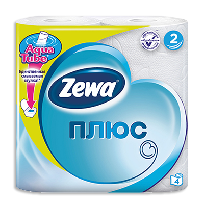 Туалетная бумага "Zewa Плюс", 2 слоя, 4 рулона