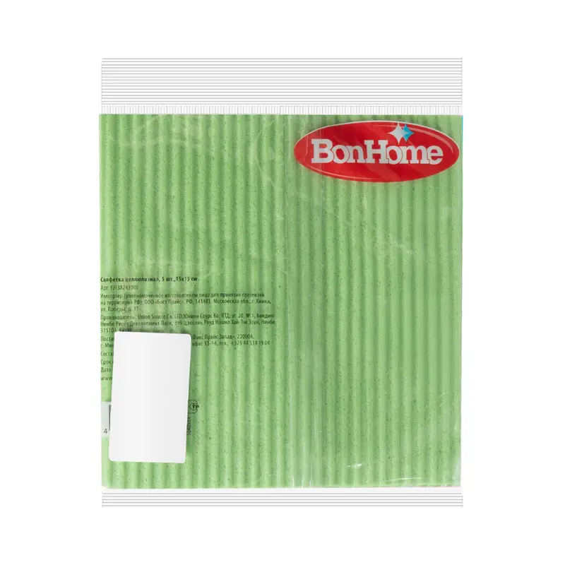 Салфетка целлюлозная, BonHome, 15х15 см, 5 шт., в ассортименте