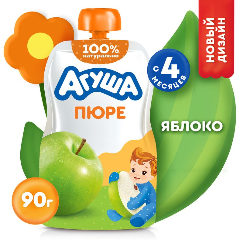 Фруктовое пюре, Агуша, 90 г, в ассортименте