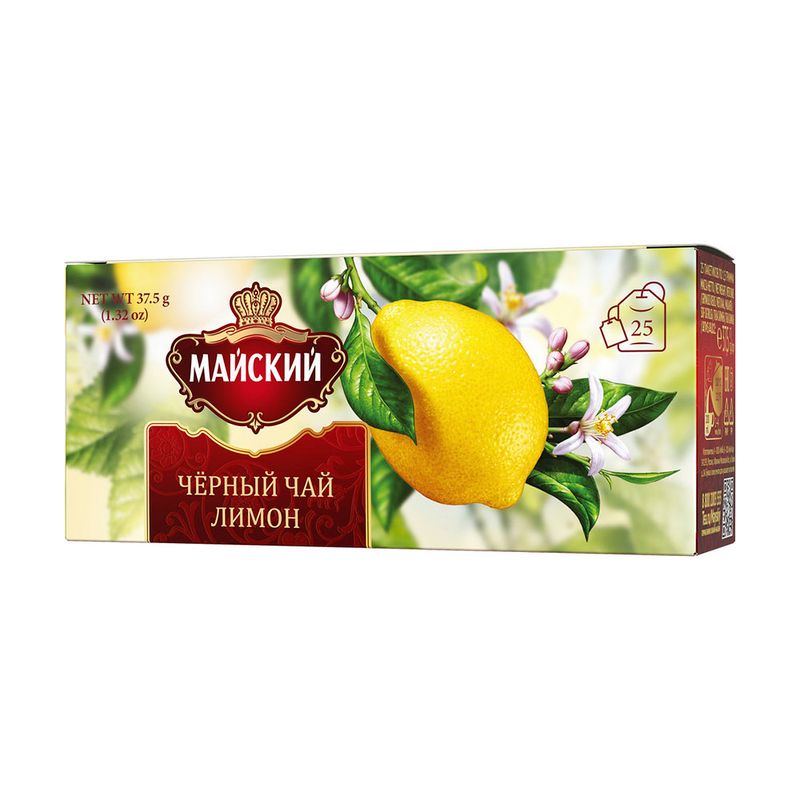 Чай чёрный "Лимон", Майский, 25 пакетиков