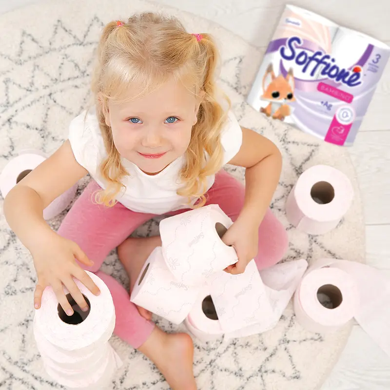 Туалетная бумага "Sensato Bambino", Soffione, 3 слоя, 4 рулона