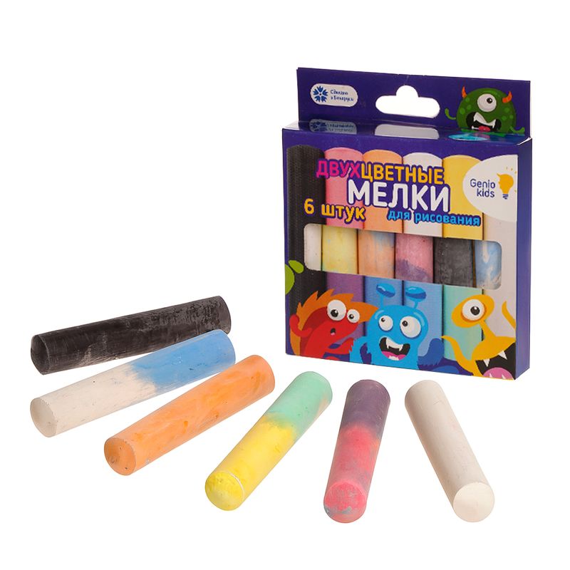 Мелки для рисования двухцветные, 6 штук