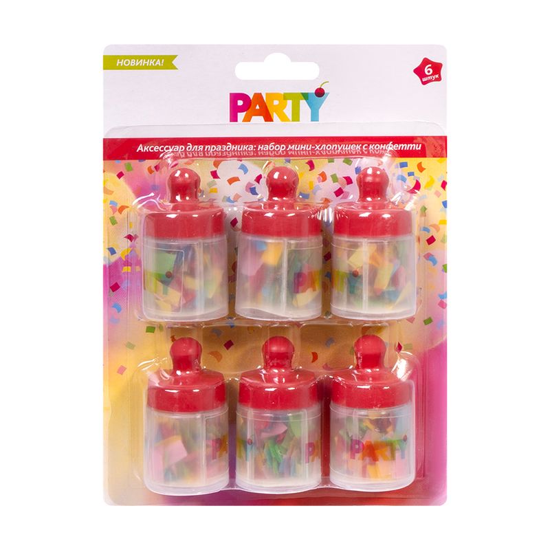 Набор мини-хлопушек с конфетти, Party, 6 шт., в ассортименте