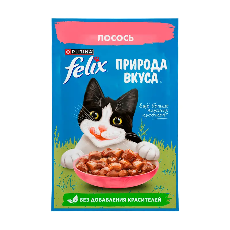Влажный корм для взрослых кошек "Природа вкуса", FELIX, с лососем, 75 г