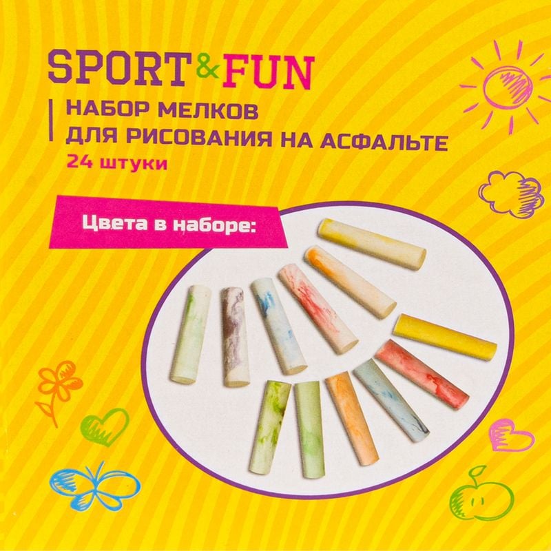Набор мелков для рисования на асфальте, Sport&Fun, 24 шт., в ассортименте