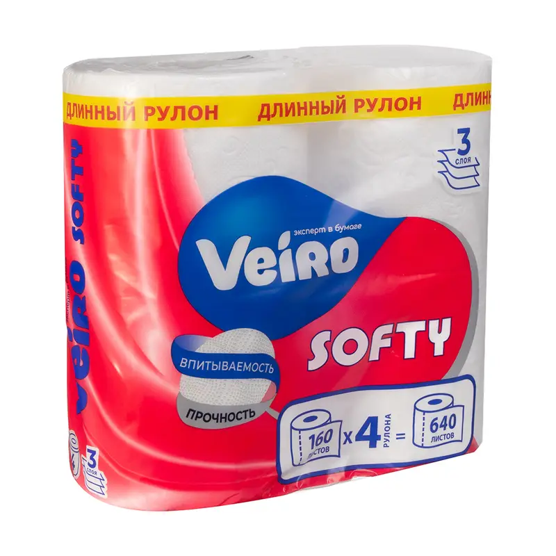 Туалетная бумага " Softy", Veiro, 3 слоя, 4 рулона