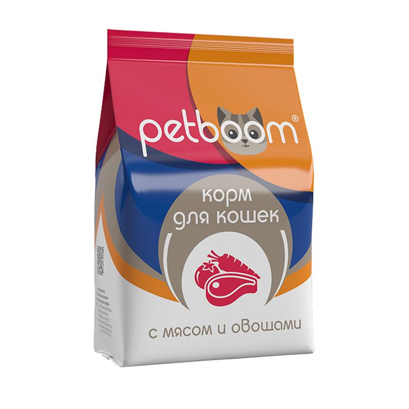 Корм "PetBoom" для взрослых кошек, 0,4 кг, с мясом и овощами