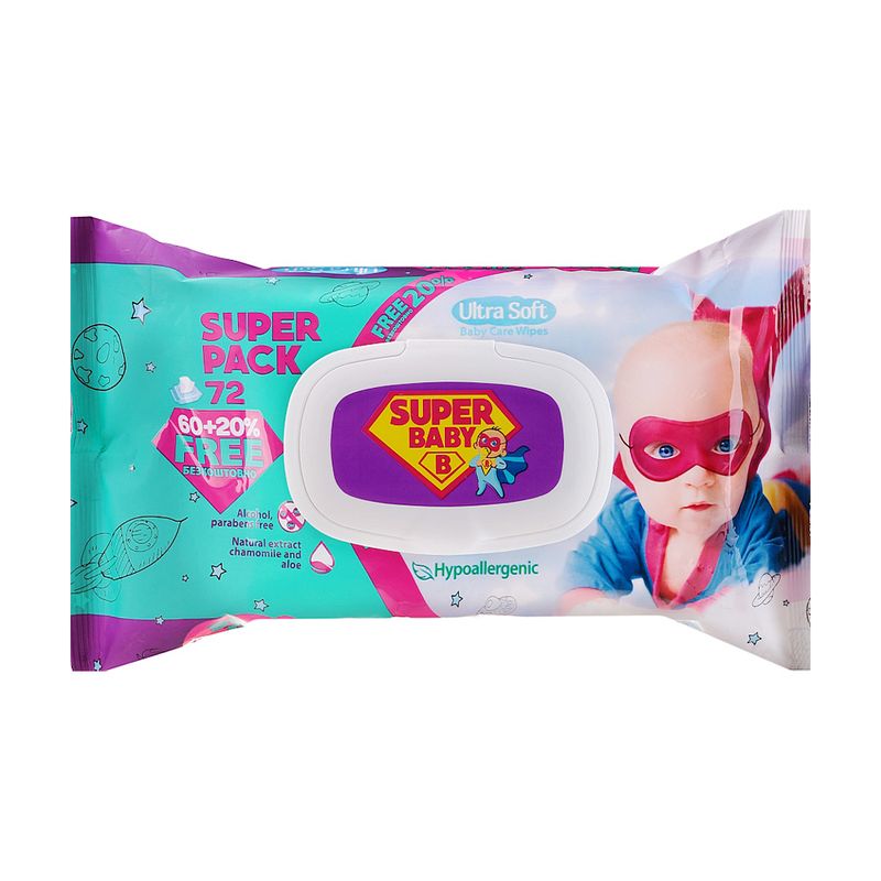 Влажные салфетки для детей, Super Baby, 72 шт.
