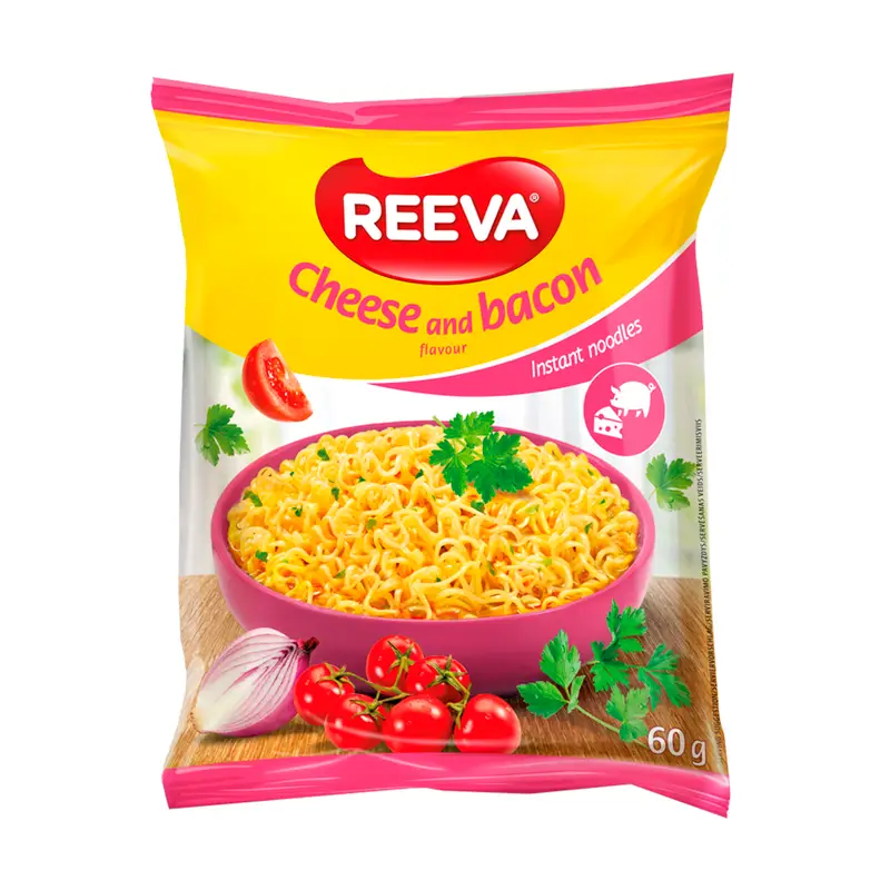 Лапша быстрого приготовления со вкусом сыра и бекона REEVA, 60 г