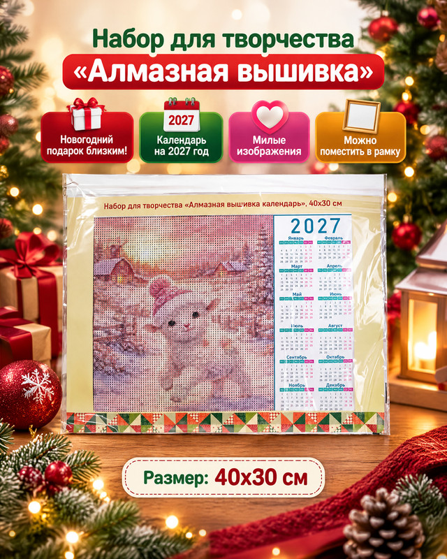 Набор для творчества "Алмазная вышивка календарь", Hand Made Club, 40x30 см, в ассортименте