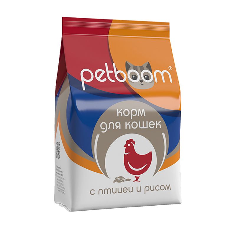 Корм "PetBoom" для взрослых кошек, 0,4 кг, с птицей и рисом