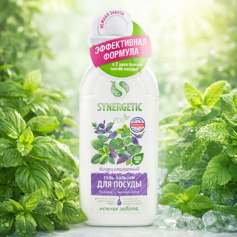 Гель-бальзам для посуды, SYNERGETIC, 400 мл, в ассортименте