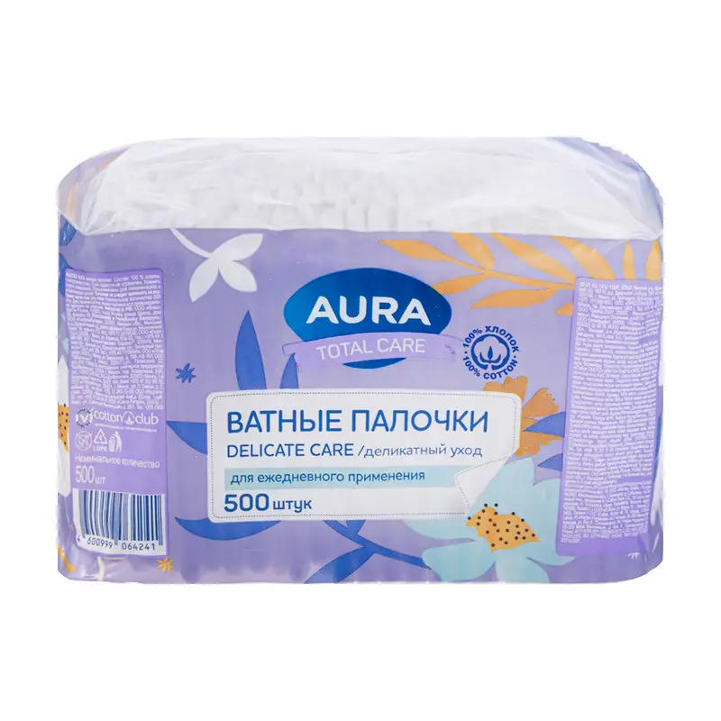 Ватные палочки, AURA, 500 шт.