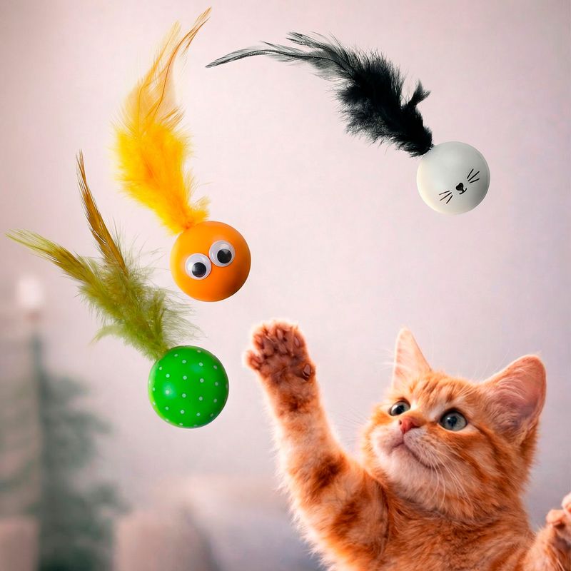 Мячики с перьями для кошек, Pet Club, 3 шт., в ассортименте