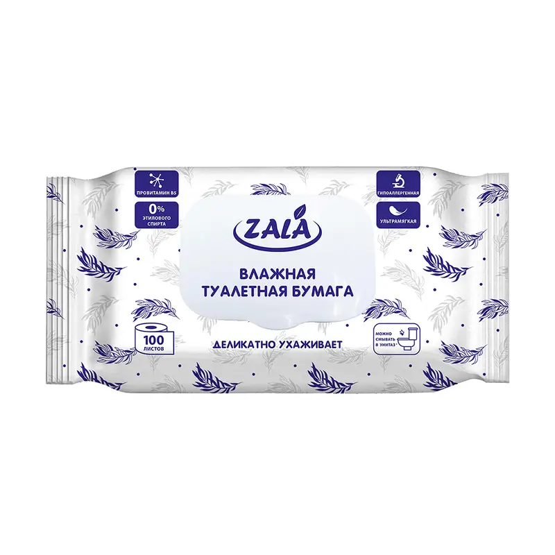 Влажная туалетная бумага, Zala, 100 шт.
