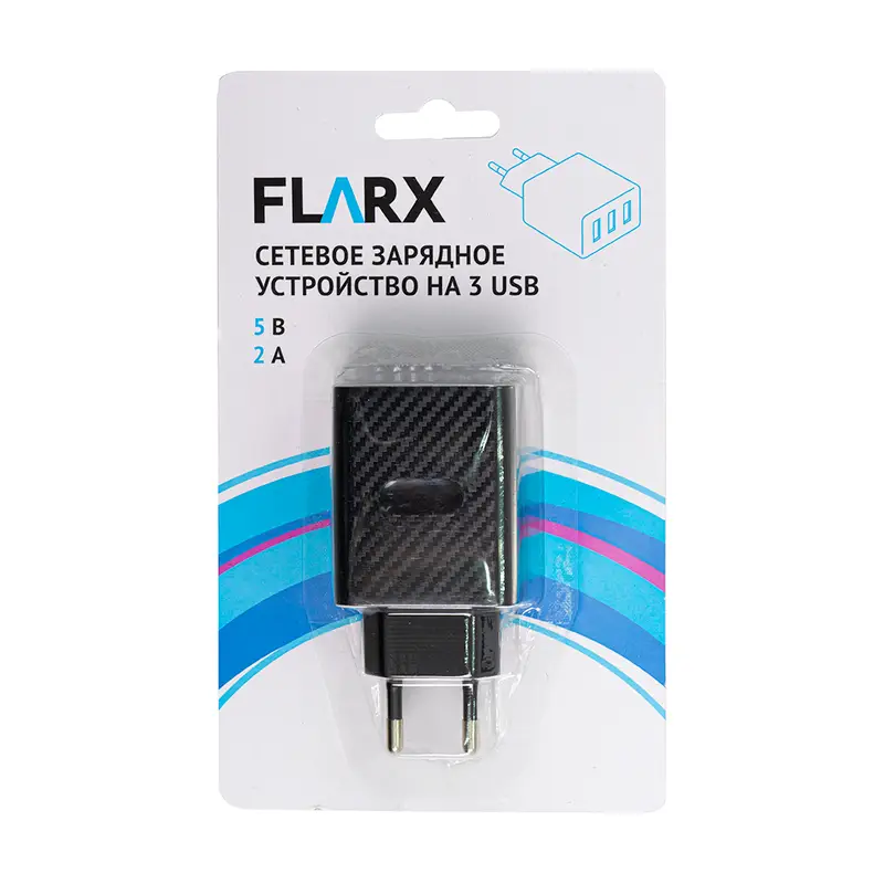 Сетевое зарядное устройство на 3 USB, FLARX, в ассортименте